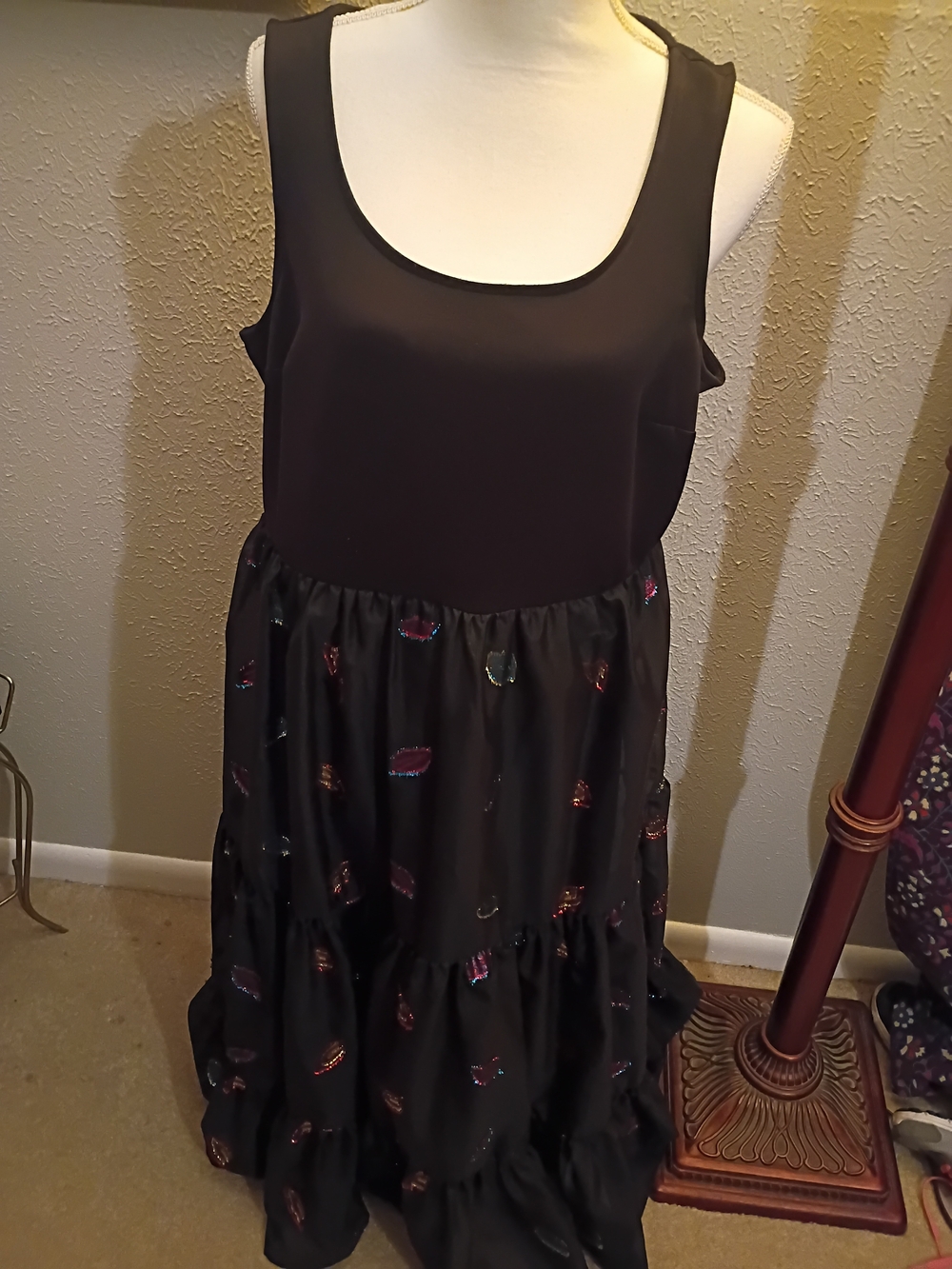 Black Sleeveless Tiered Maxi Dress with Subtle Multicolor Accents